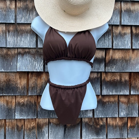 Women's Two-Piece Halter Bikini Swimsuit – Brown – Size XL – Sexy Bandage Style - Picture 5 of 8